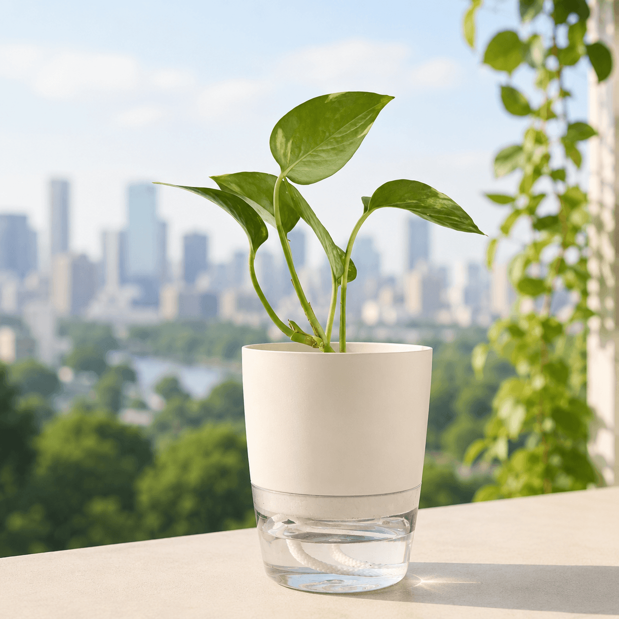 Hello Green self-watering pot in city balcony